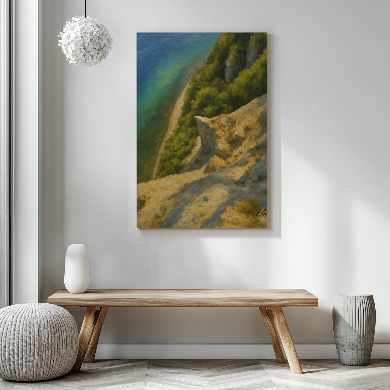 Majestic Mountain 24 - Emerald waters and a sunlit forest shoreline Canvas Art
