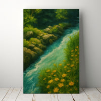 Majestic Mountain 49 - Riverbank with Golden Blooms Canvas Art