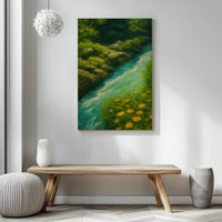 Majestic Mountain 49 - Riverbank with Golden Blooms Canvas Art