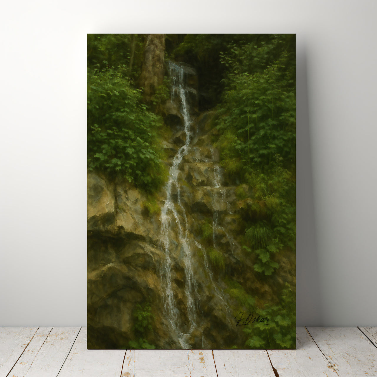 Majestic Mountain 52 - Dedicate waterfall over the Cliffside Canvas Art