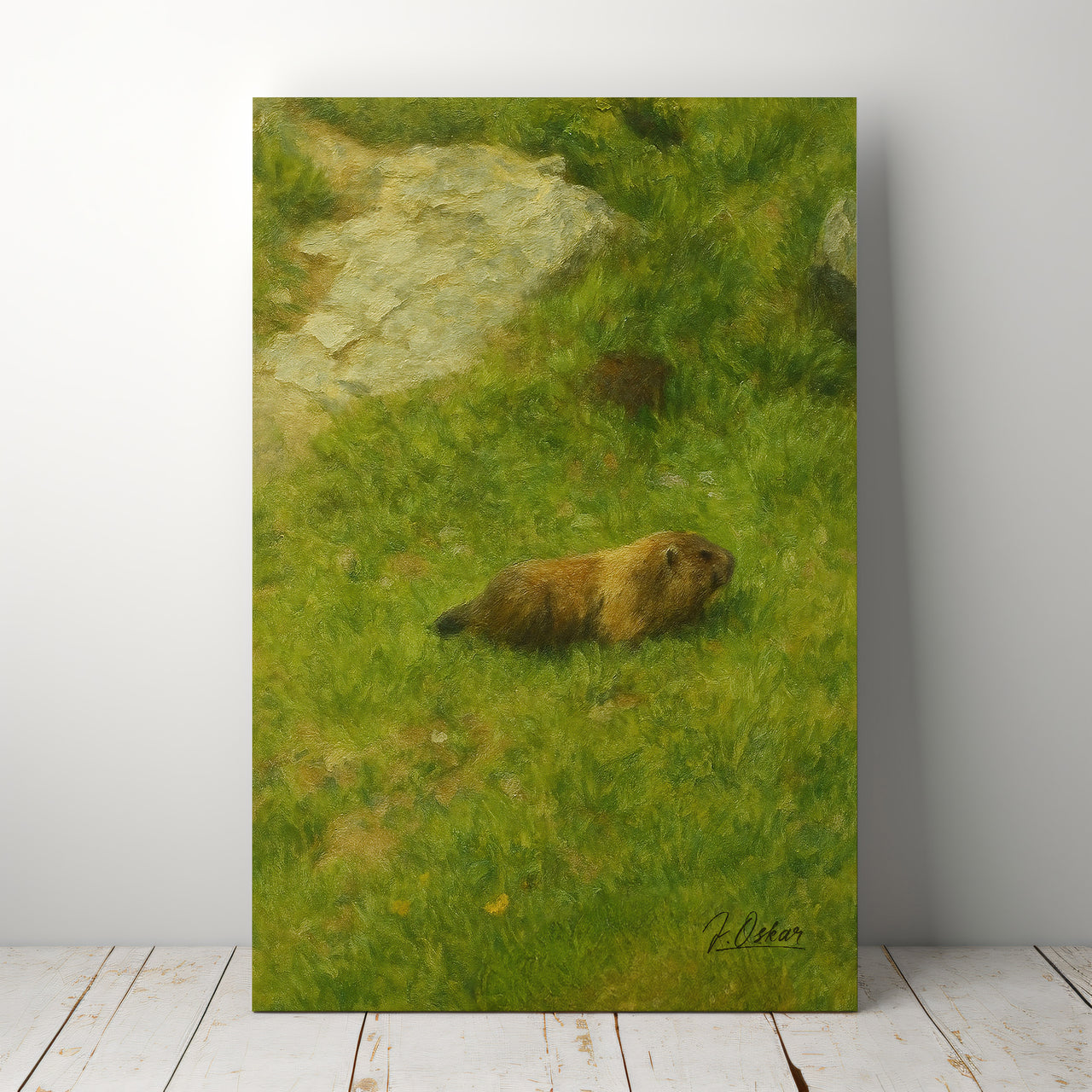 Majestic Mountain 73 - Marmot in the Alpine Grass Canvas Art
