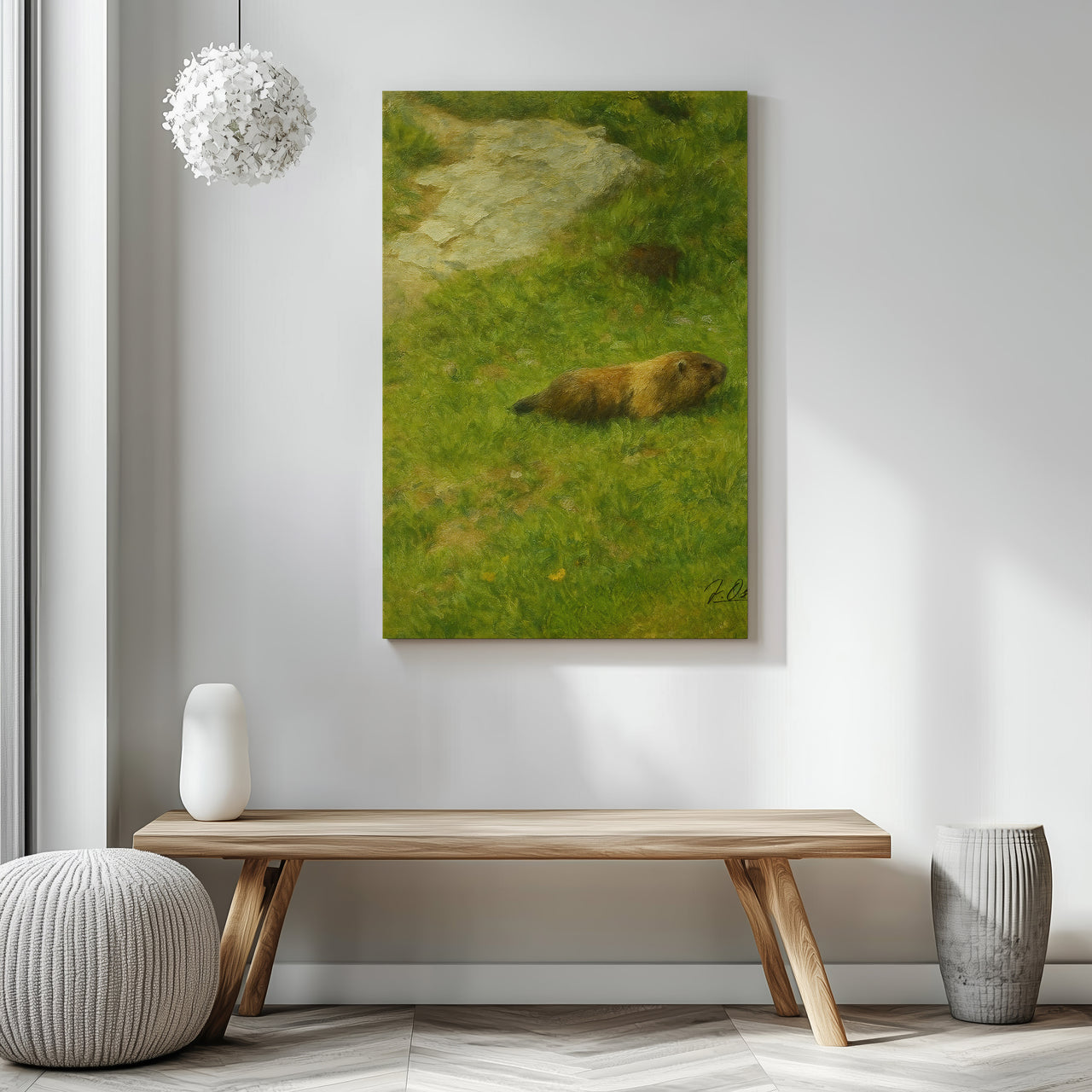 Majestic Mountain 73 - Marmot in the Alpine Grass Canvas Art