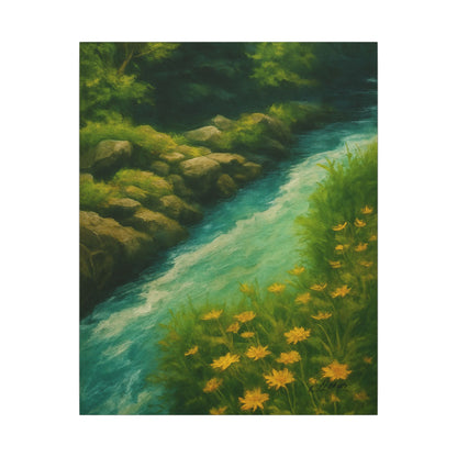 Majestic Mountain 49 - Riverbank with Golden Blooms Canvas Art