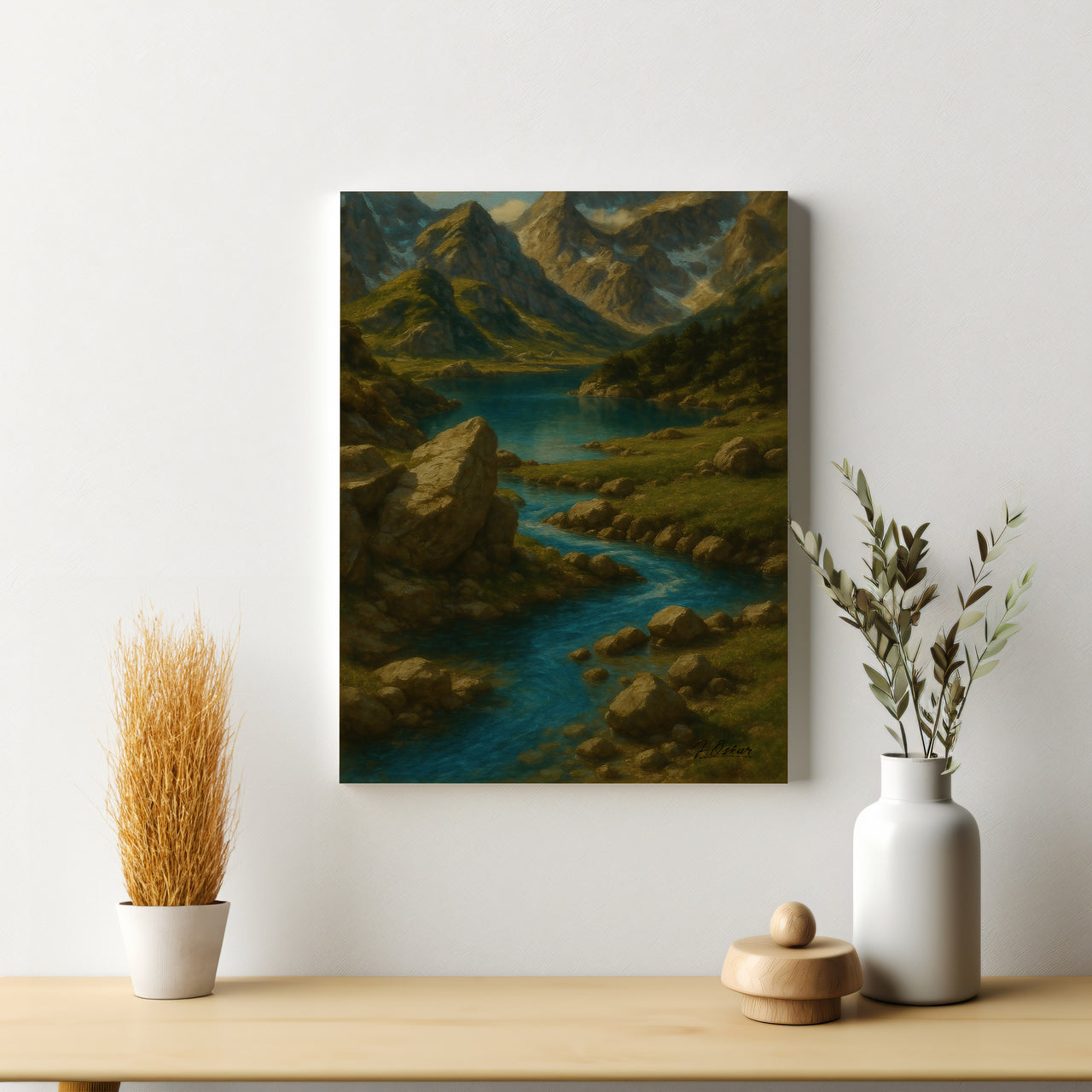 Majestic Mountain 9 - Whispers by the Riverbend Canvas Art