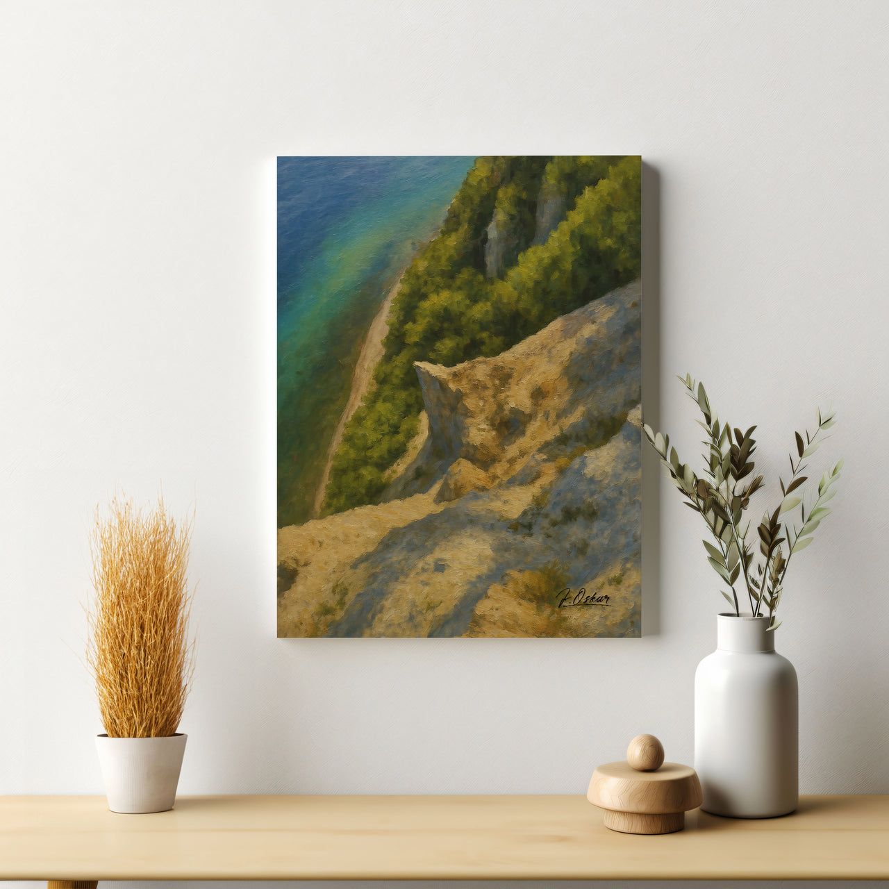 Majestic Mountain 24 - Emerald waters and a sunlit forest shoreline Canvas Art
