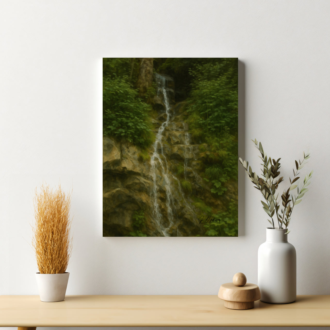 Majestic Mountain 52 - Dedicate waterfall over the Cliffside Canvas Art