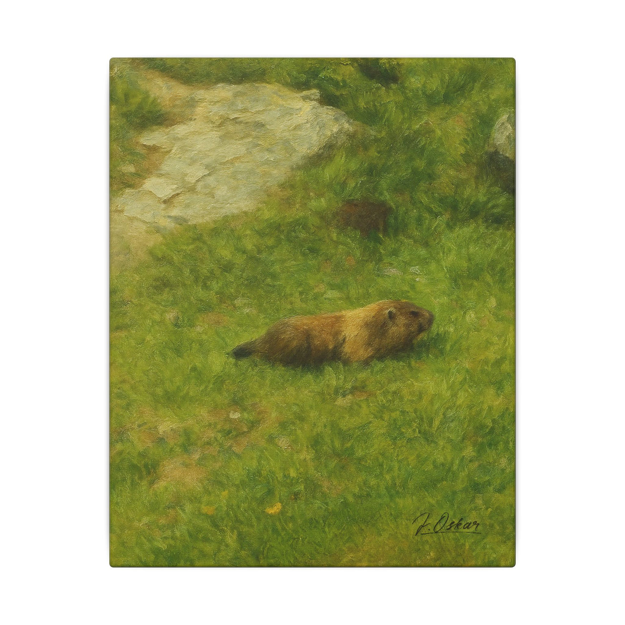 Majestic Mountain 73 - Marmot in the Alpine Grass Canvas Art