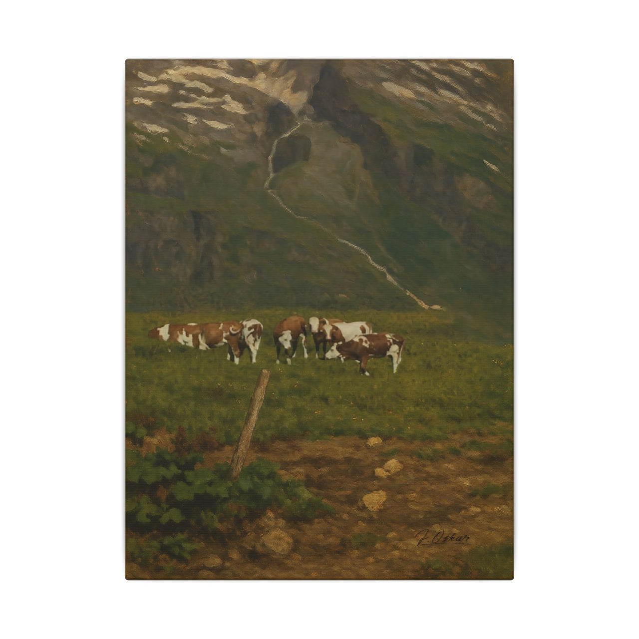 Majestic Mountain 84- Cows Beneath the Cliffs Canvas Art