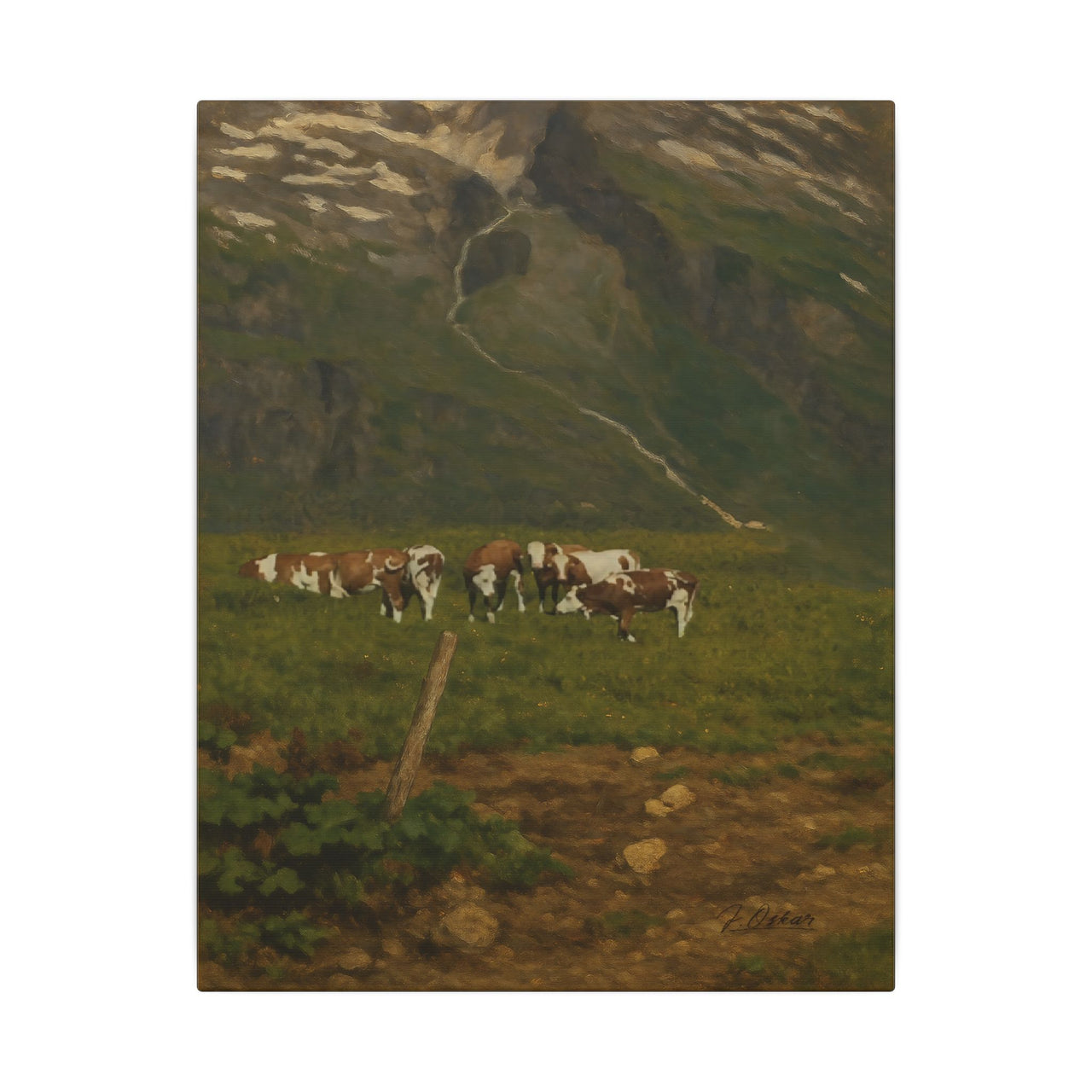 Majestic Mountain 84- Cows Beneath the Cliffs Canvas Art