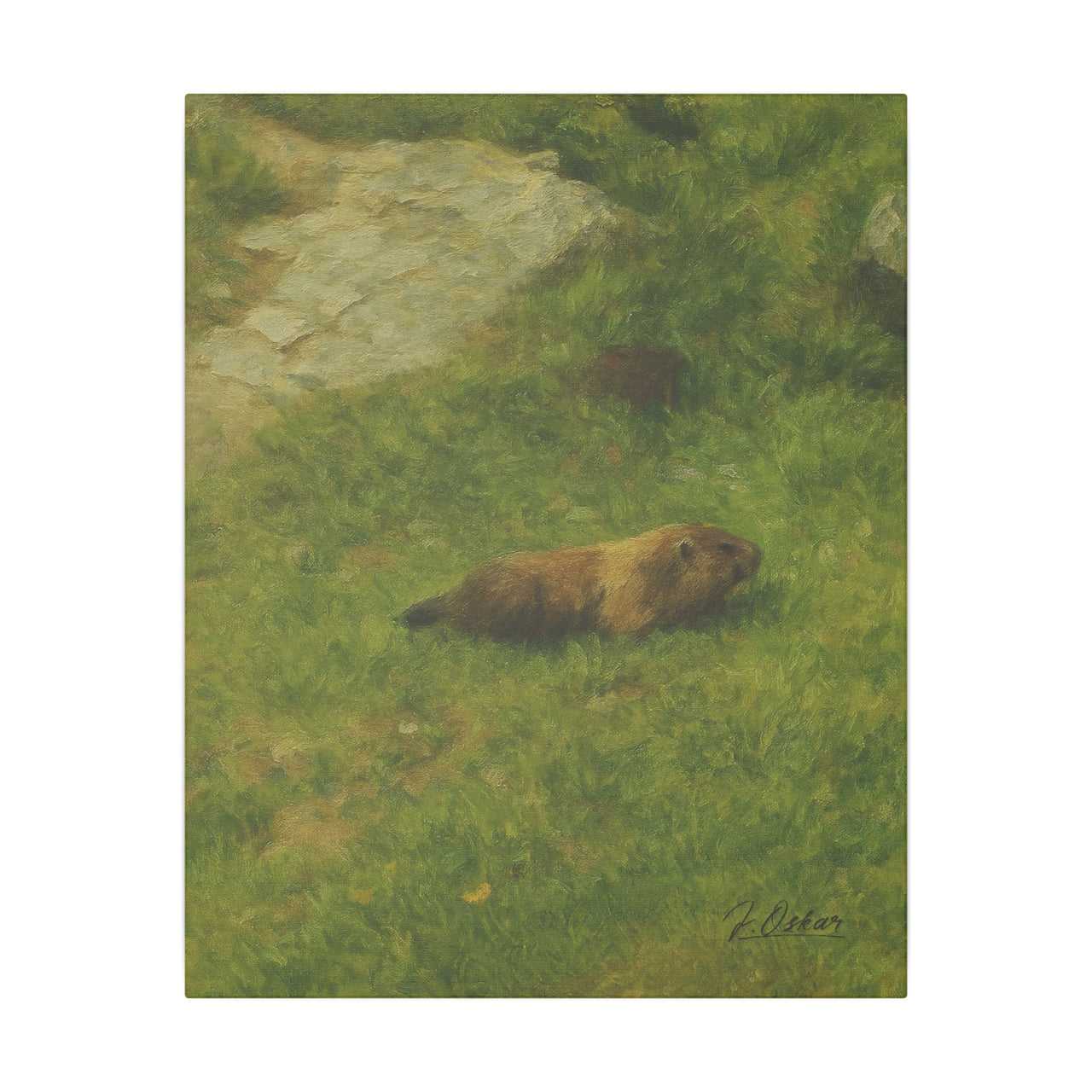Majestic Mountain 73 - Marmot in the Alpine Grass Canvas Art