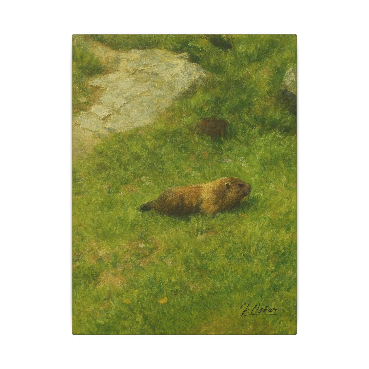 Majestic Mountain 73 - Marmot in the Alpine Grass Canvas Art