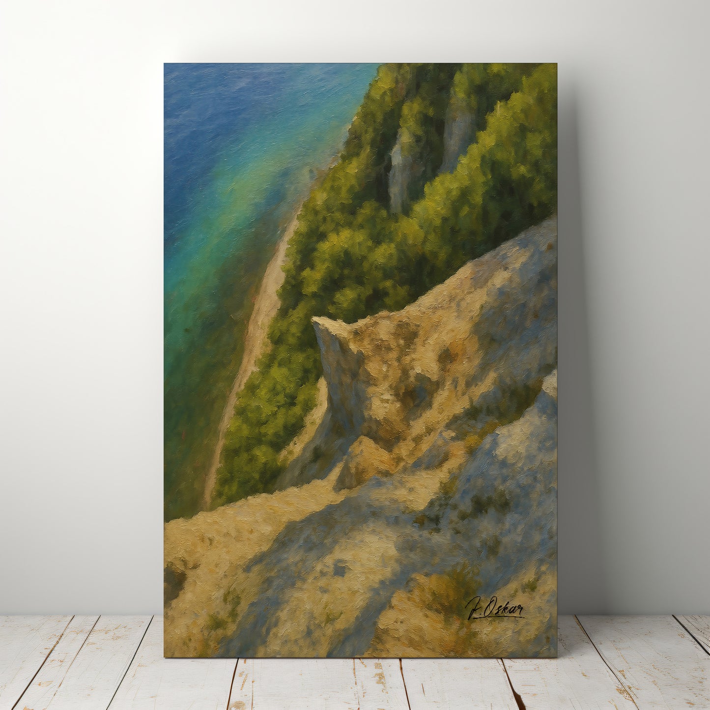 Majestic Mountain 24 - Emerald waters and a sunlit forest shoreline Canvas Art