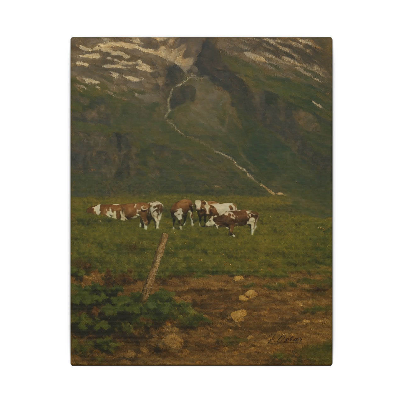 Majestic Mountain 84- Cows Beneath the Cliffs Canvas Art