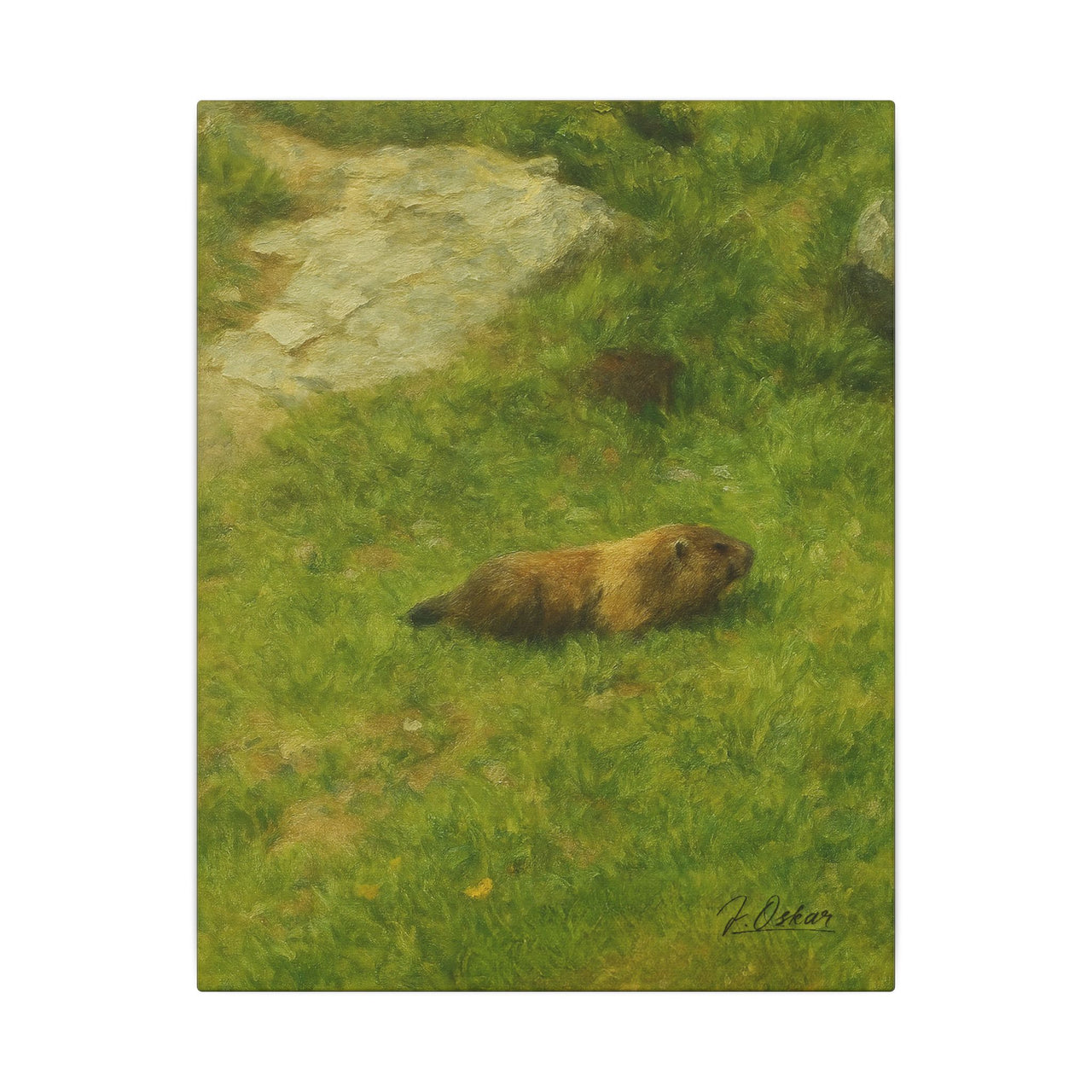 Majestic Mountain 73 - Marmot in the Alpine Grass Canvas Art
