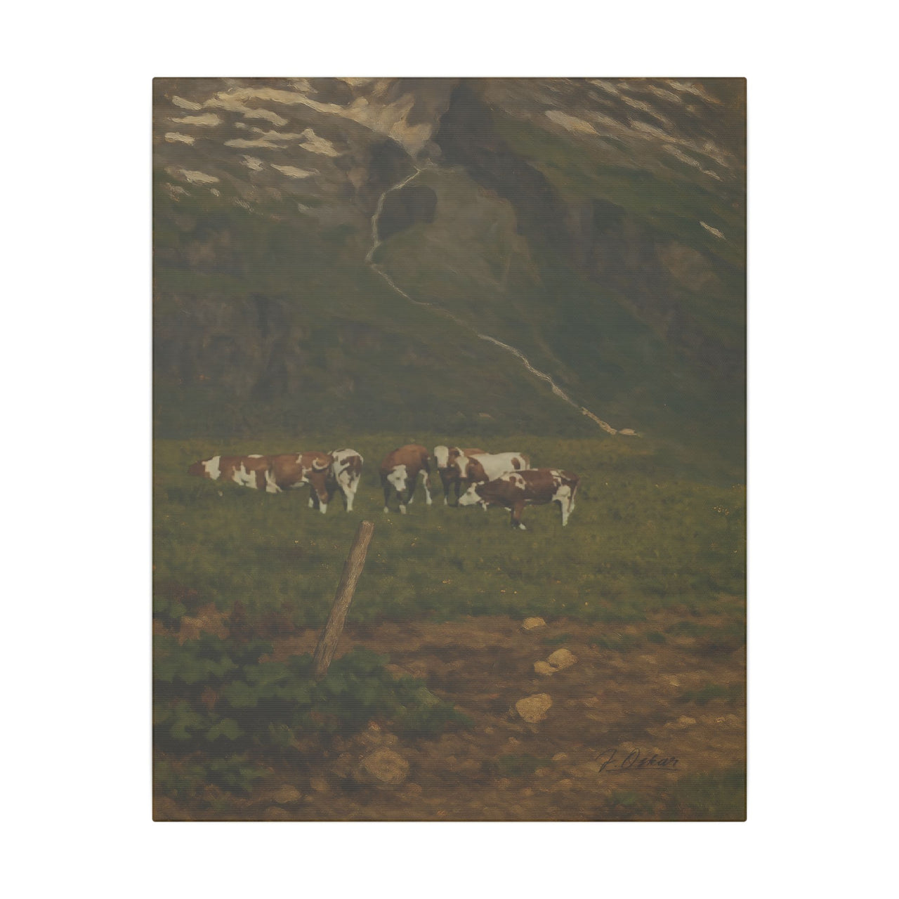 Majestic Mountain 84- Cows Beneath the Cliffs Canvas Art