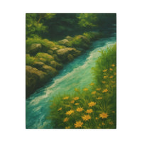 Majestic Mountain 49 - Riverbank with Golden Blooms Canvas Art