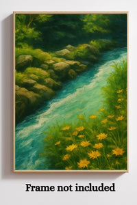 Majestic Mountain 49 - Riverbank with Golden Blooms Canvas Art