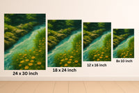 Majestic Mountain 49 - Riverbank with Golden Blooms Canvas Art