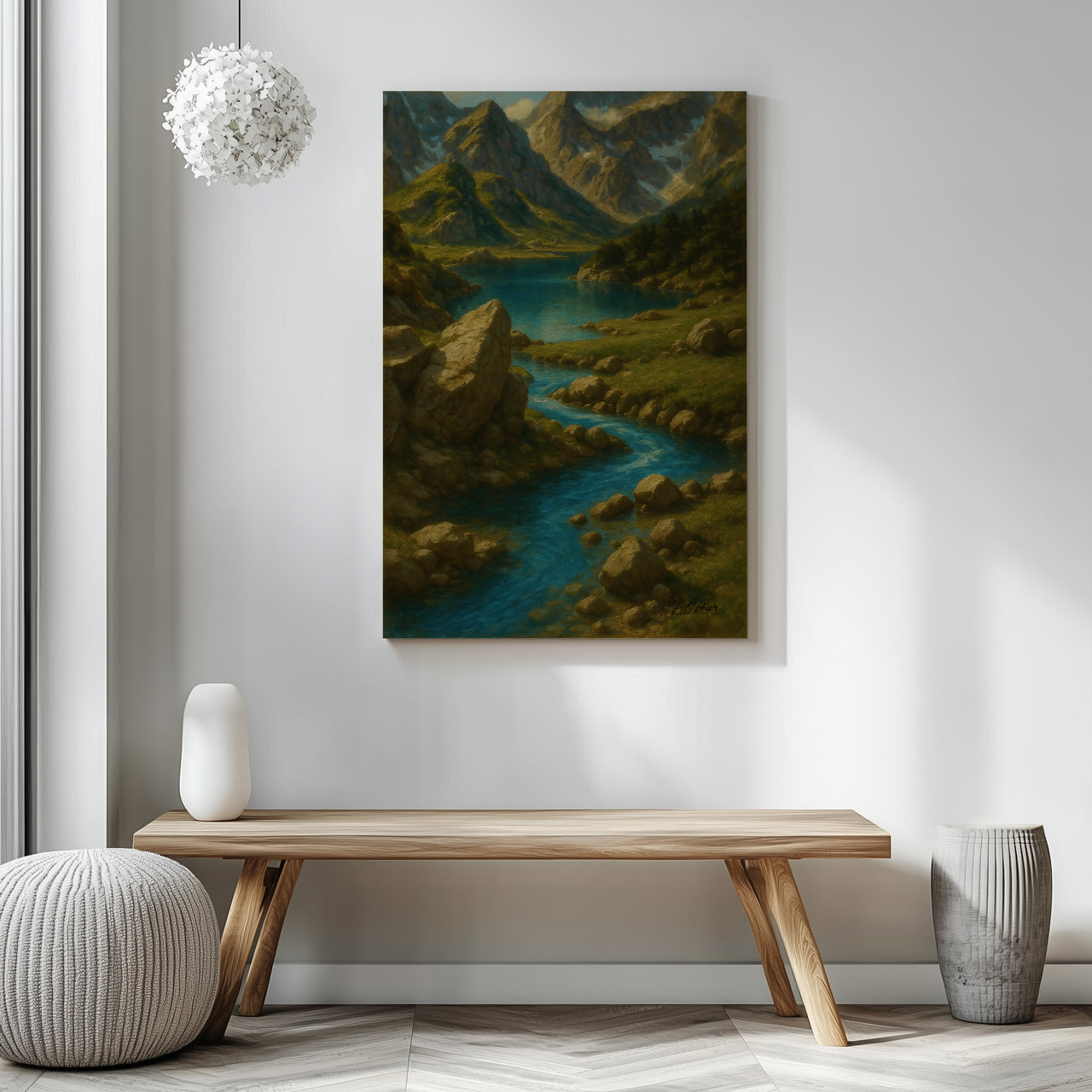 Majestic Mountain 9 - Whispers by the Riverbend Canvas Art