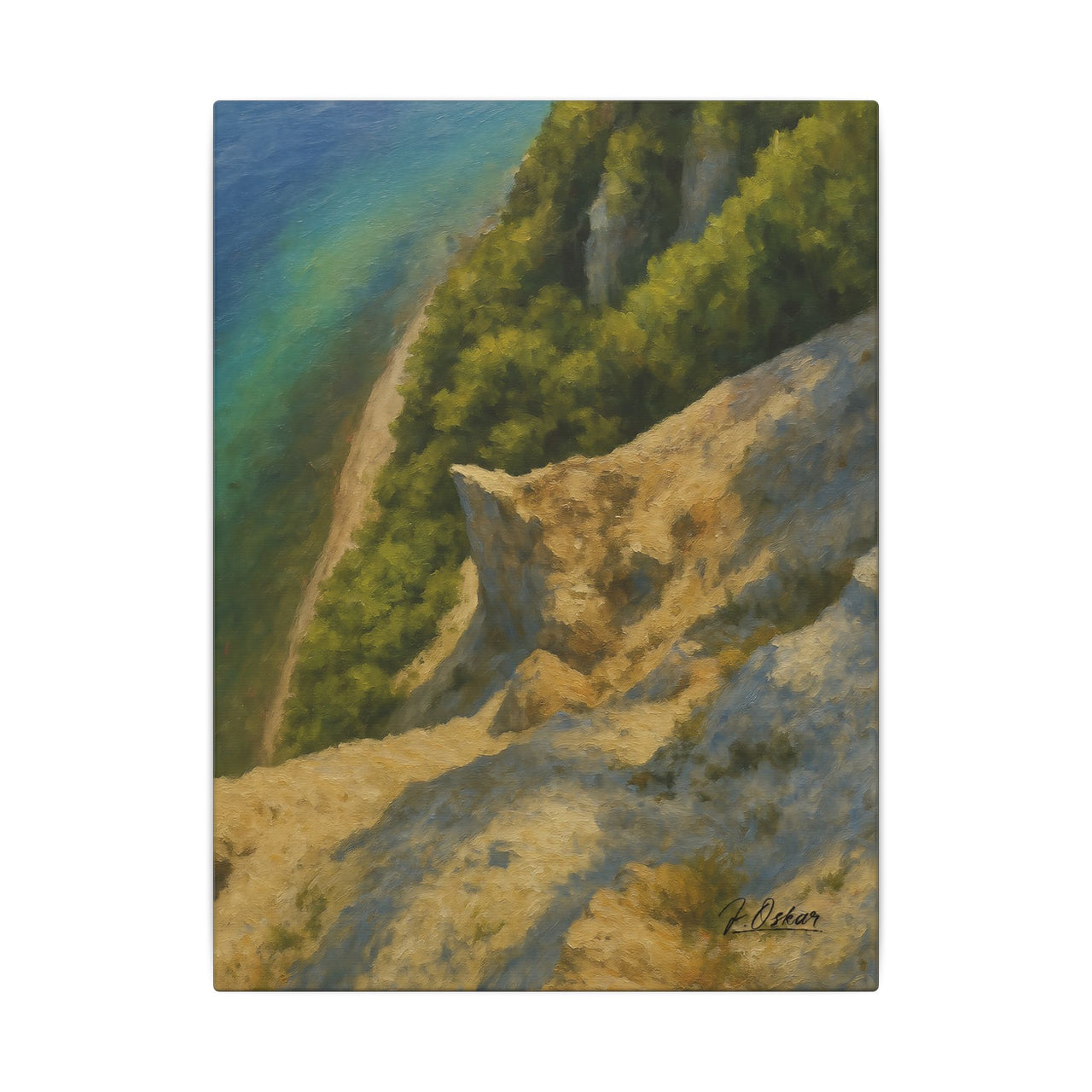 Majestic Mountain 24 - Emerald waters and a sunlit forest shoreline Canvas Art