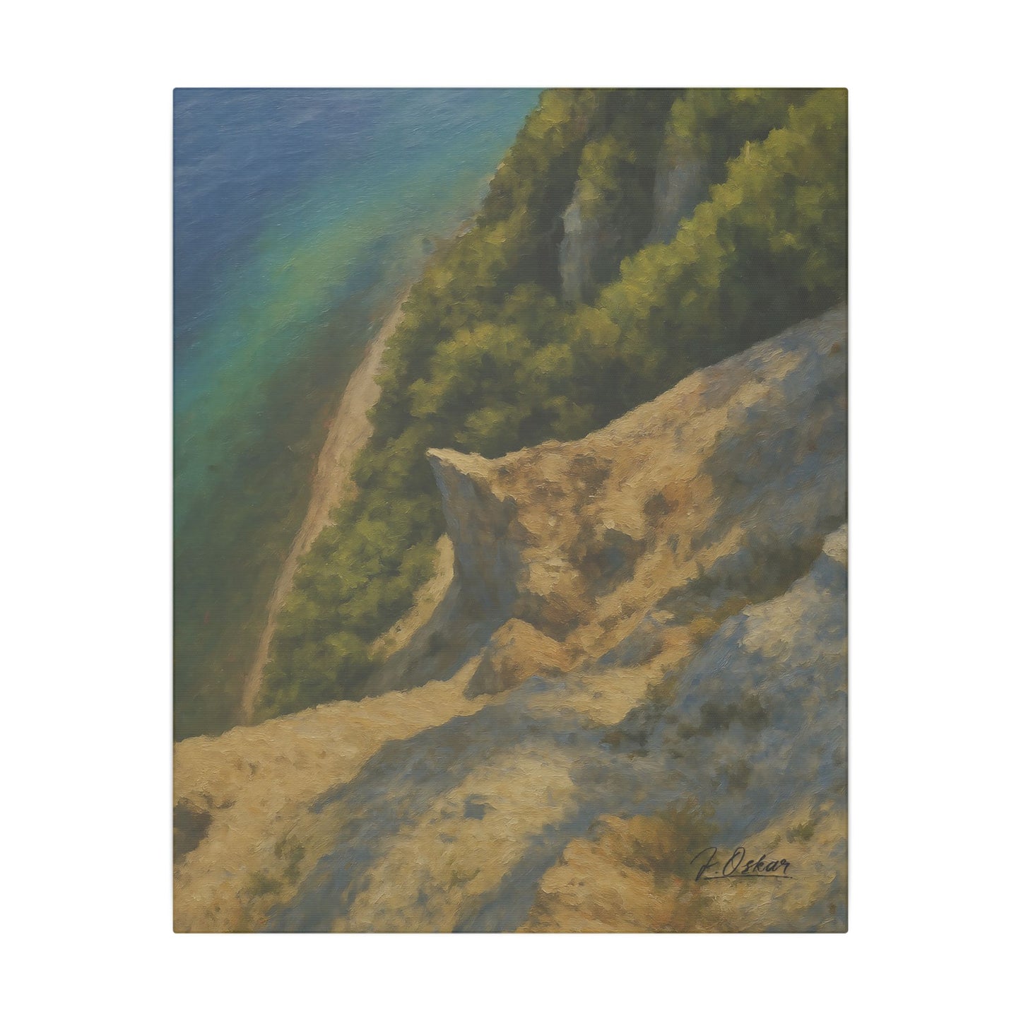 Majestic Mountain 24 - Emerald waters and a sunlit forest shoreline Canvas Art