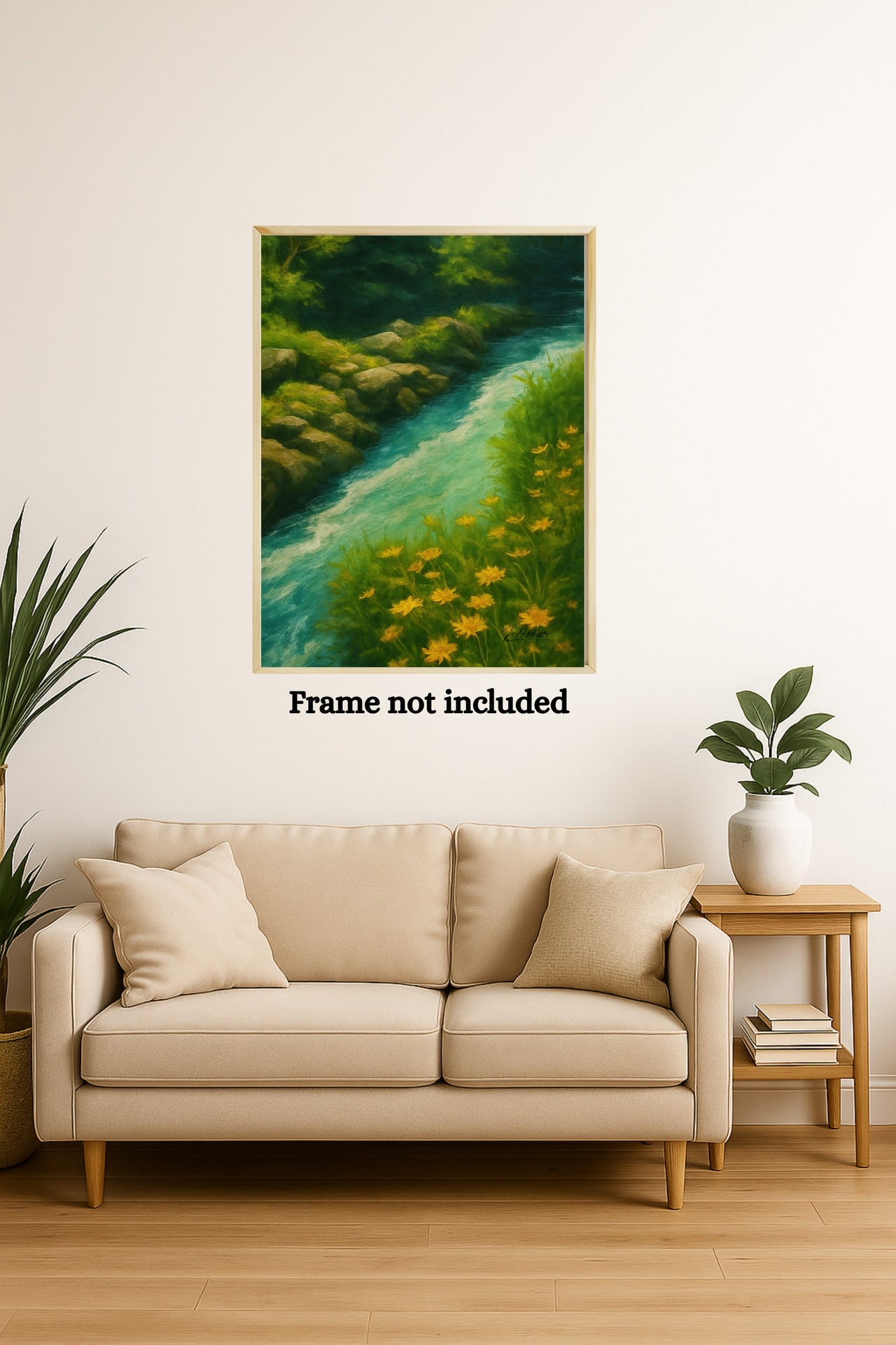 Majestic Mountain 49 - Riverbank with Golden Blooms Canvas Art