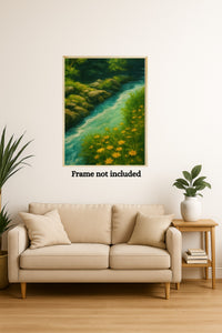 Majestic Mountain 49 - Riverbank with Golden Blooms Canvas Art